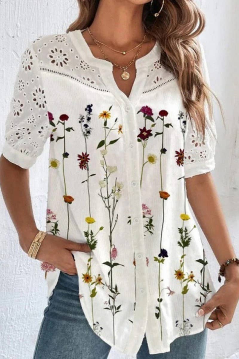 CWTBLS2249_NEW FASHION BUTTON LAPEL SHORT SLEEVE SHIRT