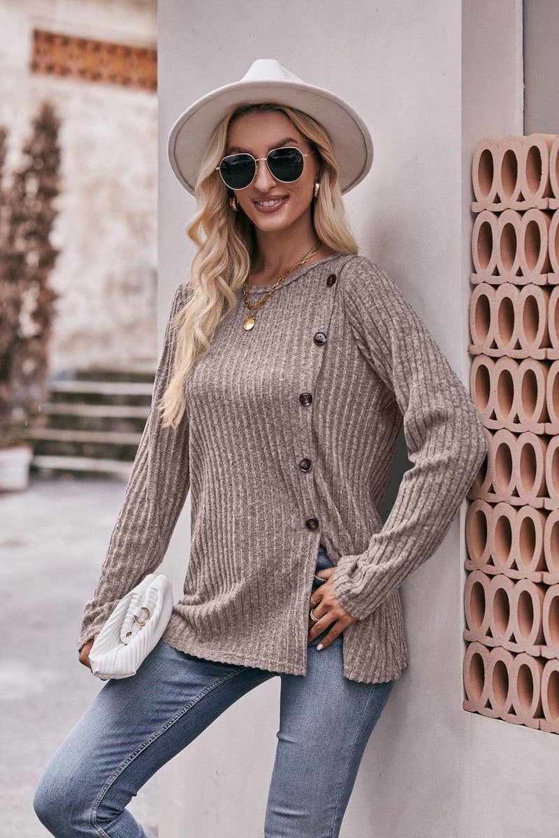 CWTTL1640_Round neck Long Sleeve Pullover Top