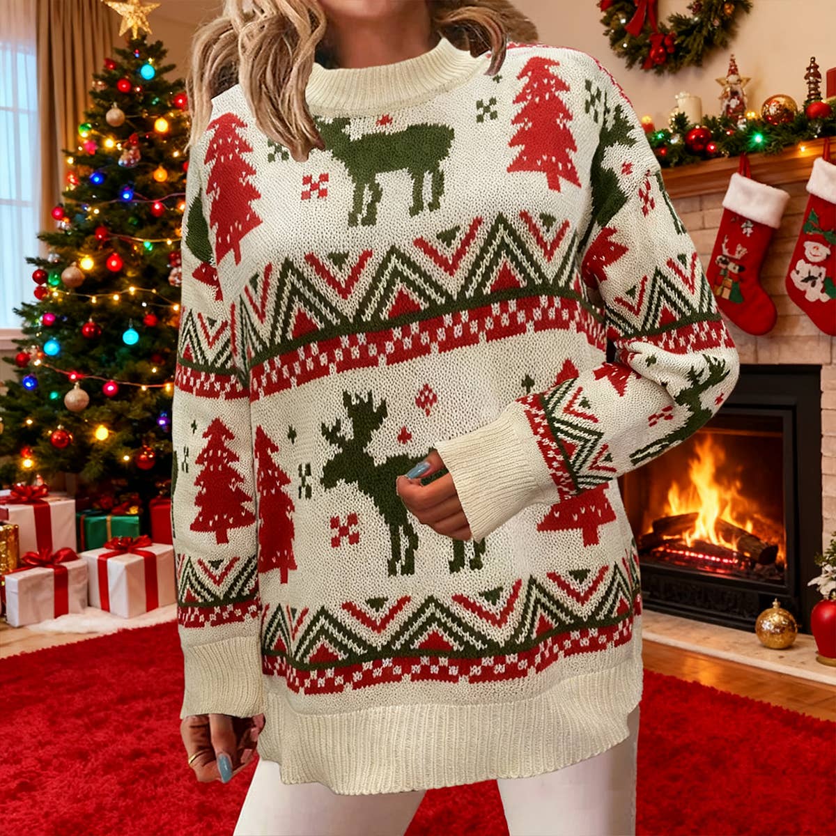 Christmas knitted round-neck pullover sweater