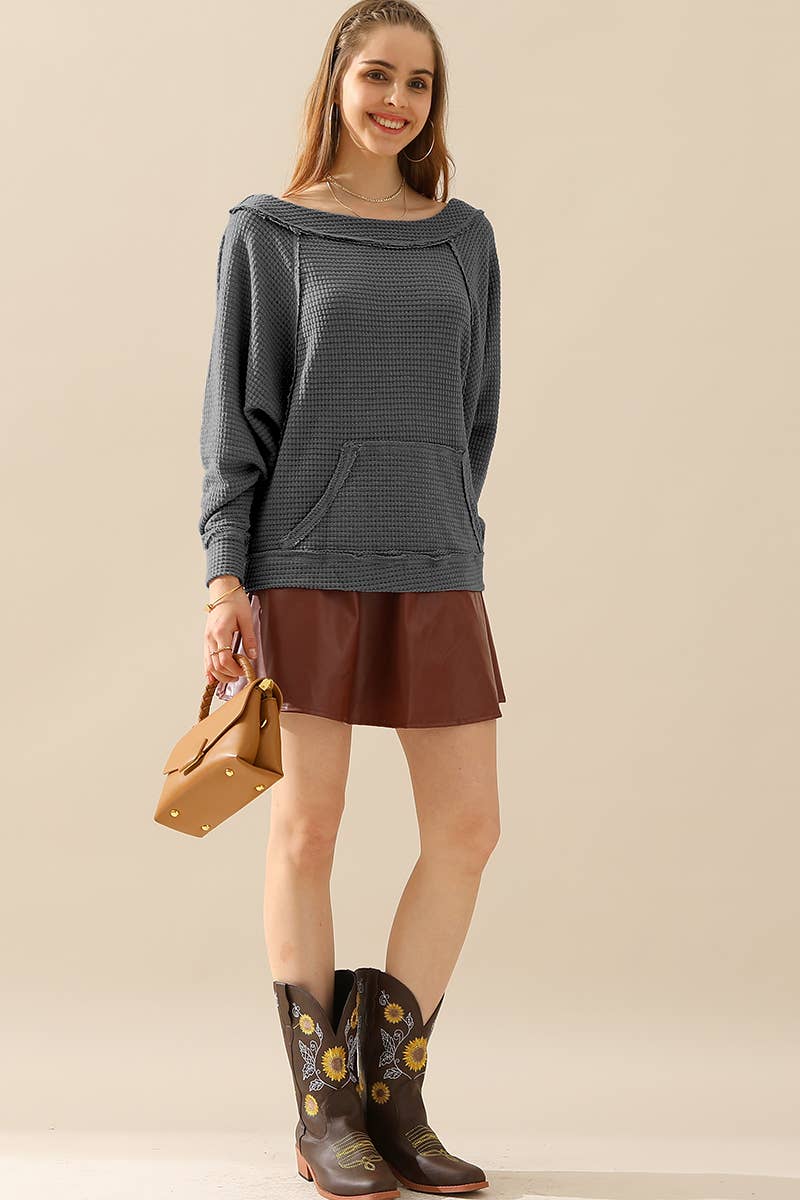 CWTTL1498__PLUS BOAT NECK POCKETED PULLOVER SWEATER KNIT TOP