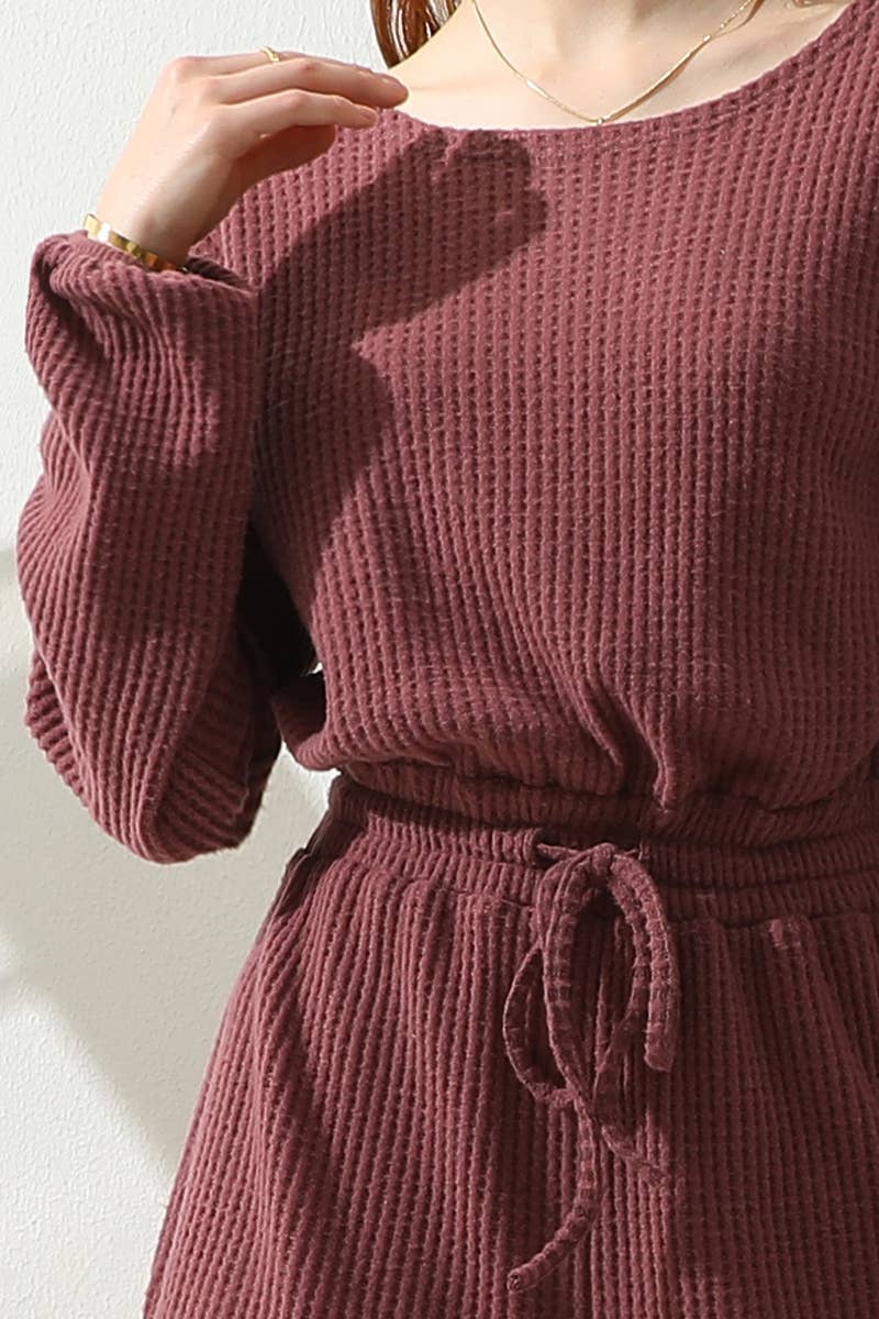 CWSJS138-P_PLUS SIZE R NECK WAFFLE KNIT SWEATER ROMPER