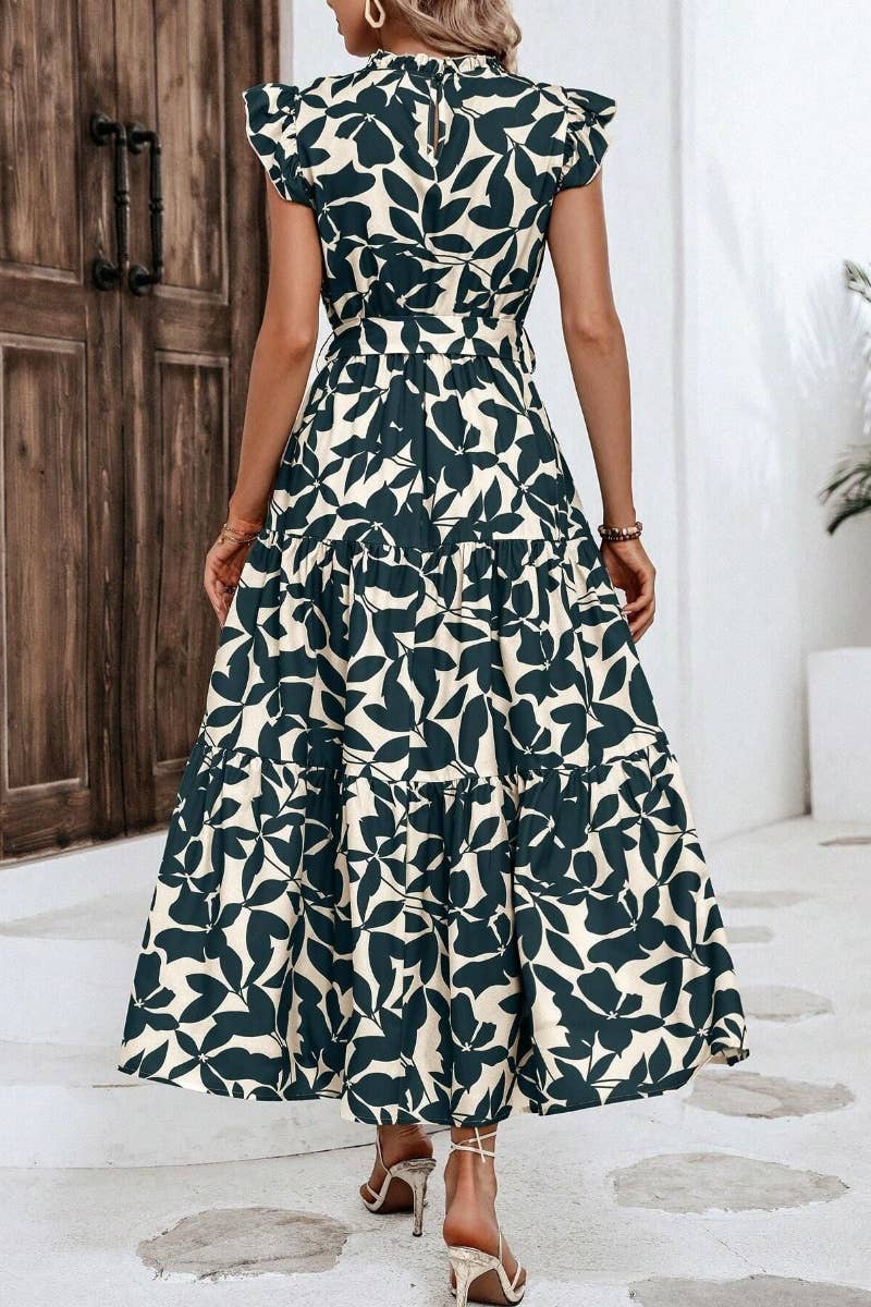 CWDMD2748_SUMMER WOODEN EAR LACE PRINTED DRESS LONG