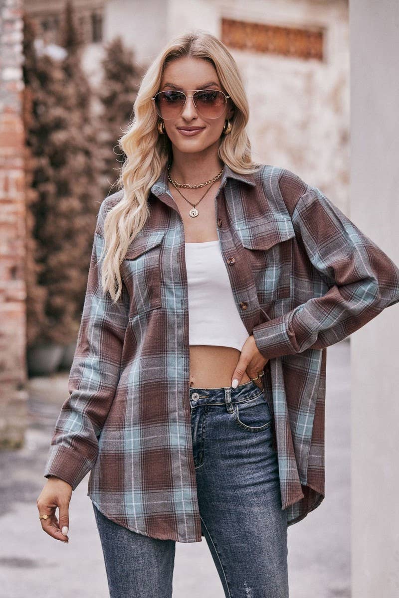 CWTSTL1691_OVERSIZE LOOSE LONG SLEEVE PLAID SHIRT
