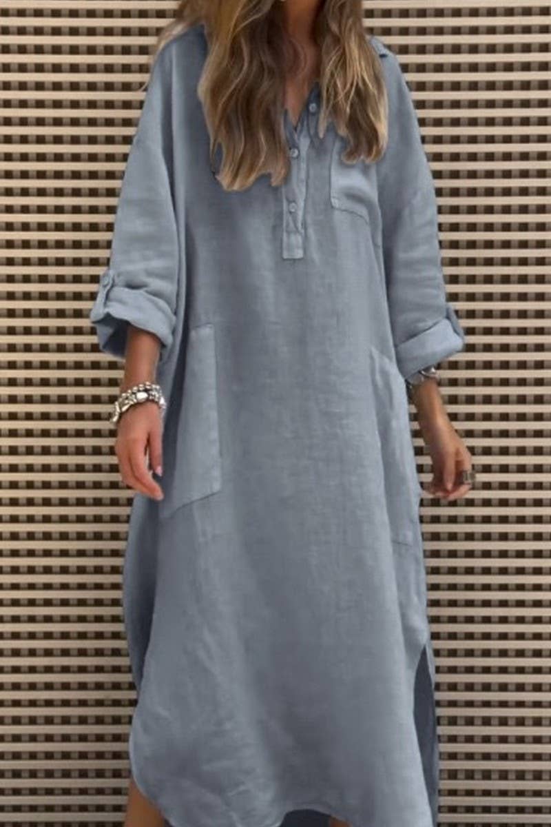 CWDMD6337_SOLID ASYMMETRICAL BUTTONED POCKET MAXI DRESS