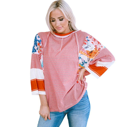 CONTRASTING COLOR FASHION STRIPE CASUAL TOP