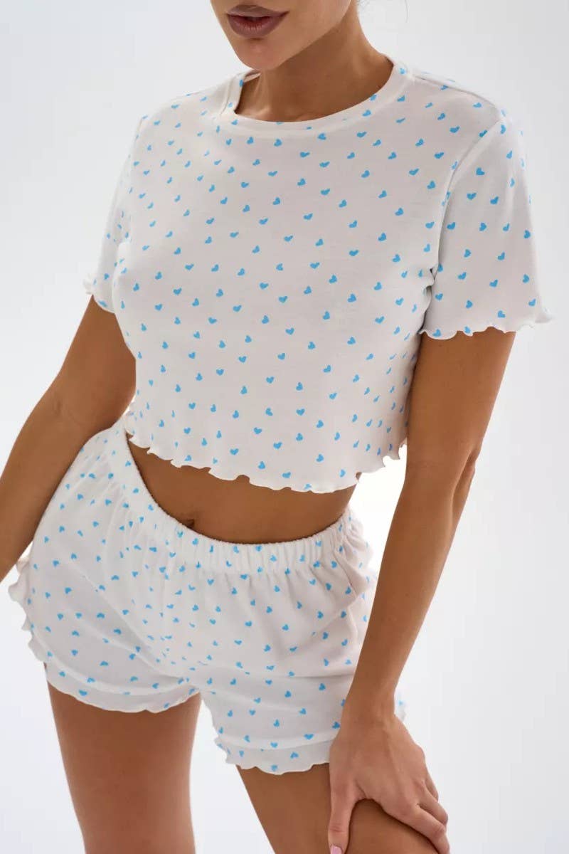 CWSPJ00482_HEART PRINT SHORT SLEEVE AND SHORTS PAJAMA SET