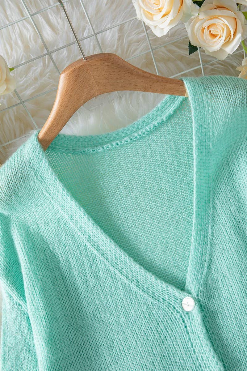 CWOCAL00721_DEEP V NECK SOLID BUTTON KNIT CARDIGAN