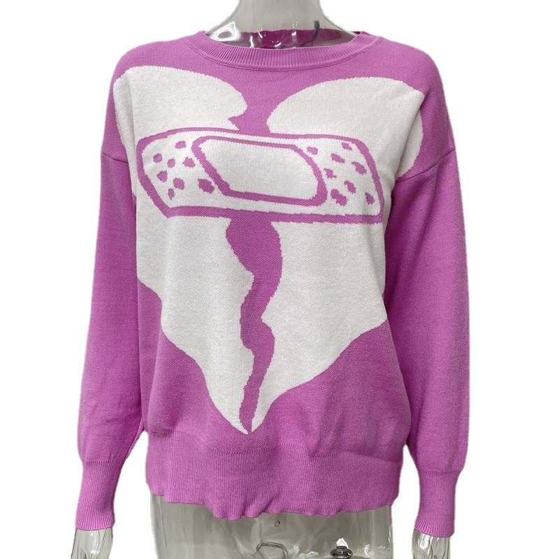 BROKEN HEART CREW-NECK LONG-SLEEVED SWEATER