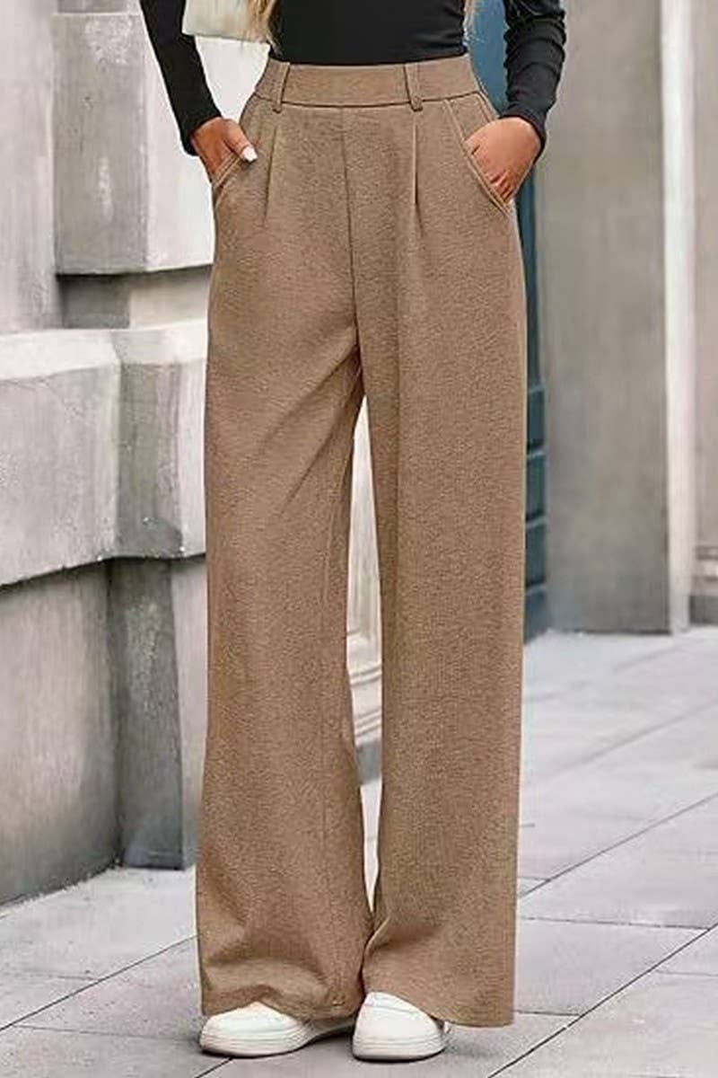 CWBLP01063_RIBBED WIDE LEG PANTS WOMEN LOOSE STRAIGHT