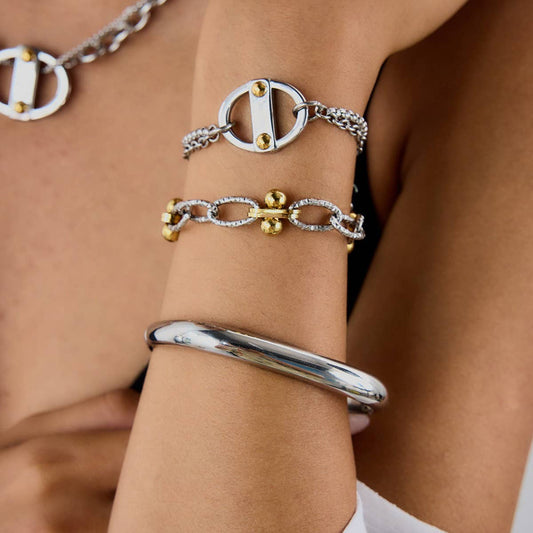 Stylish 18K Gold Mixed Metal Chunky Cross Bracelet_CWAJE4776