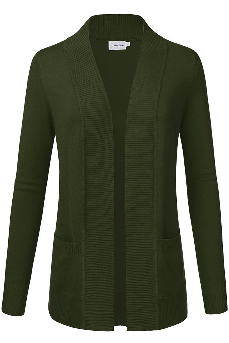 AWOCAL313_Open Front Long Sleeve Pockets Sweater Cardigan