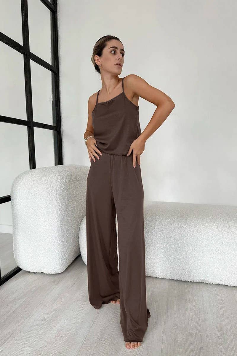 CWSPJ0244_KNITTED SUSPENDER TOP AND PANTS HOME WEAR SET