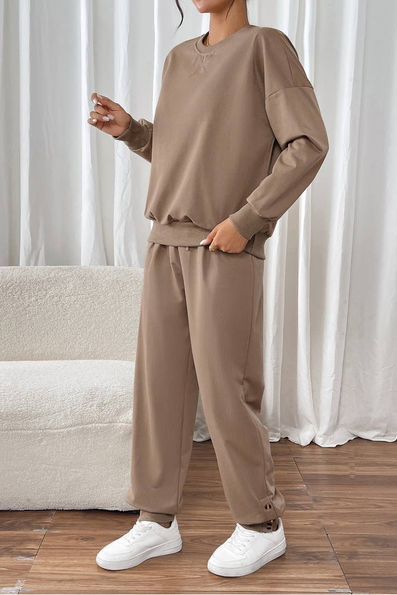 CWSTB1174_SOLID COLOR ROUND NECK CASUAL SWEATSHIRT SUIT