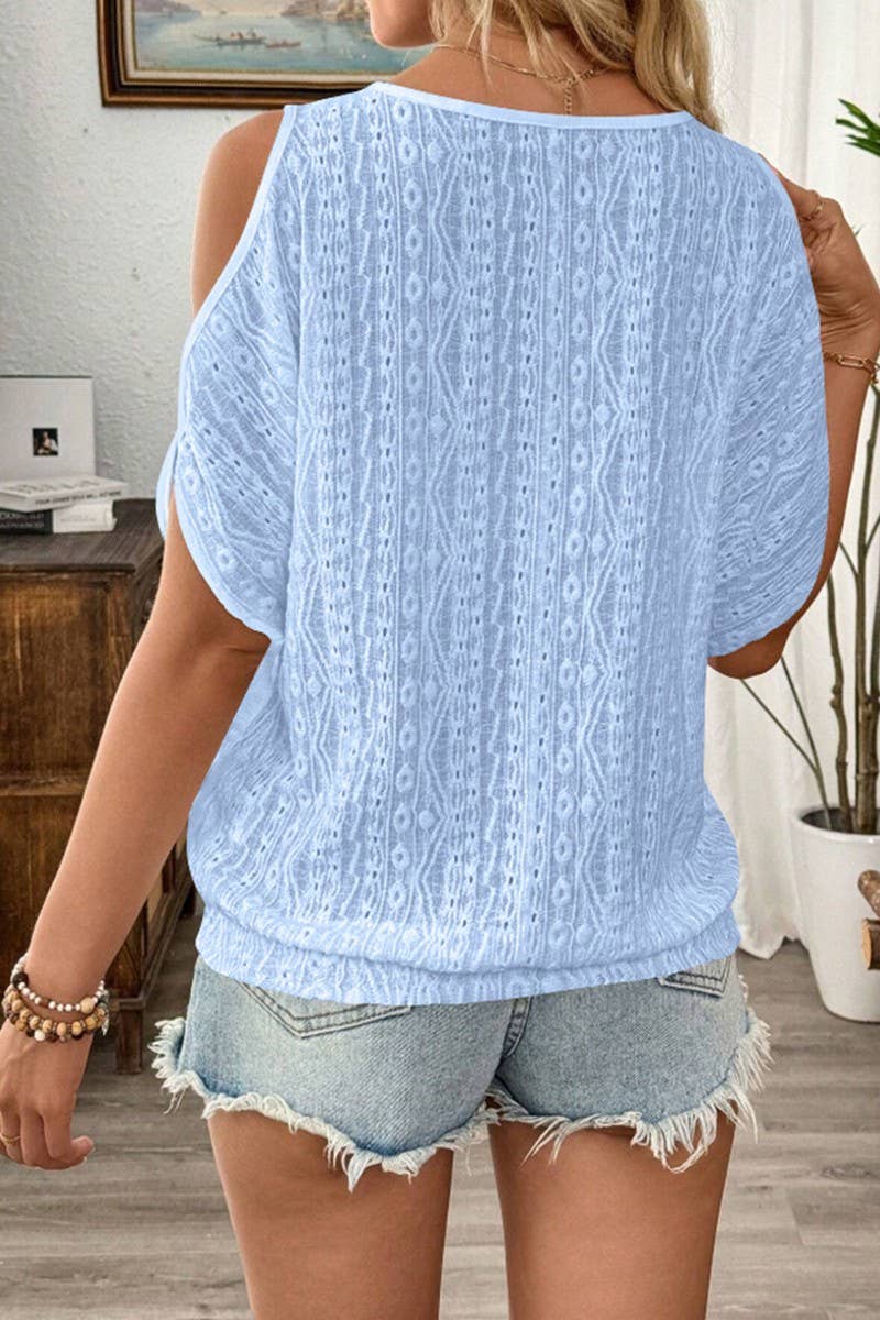 CWTBLS2261_SOLID COLD SHOULDER BATWING SLEEVE CUTOUT TEE