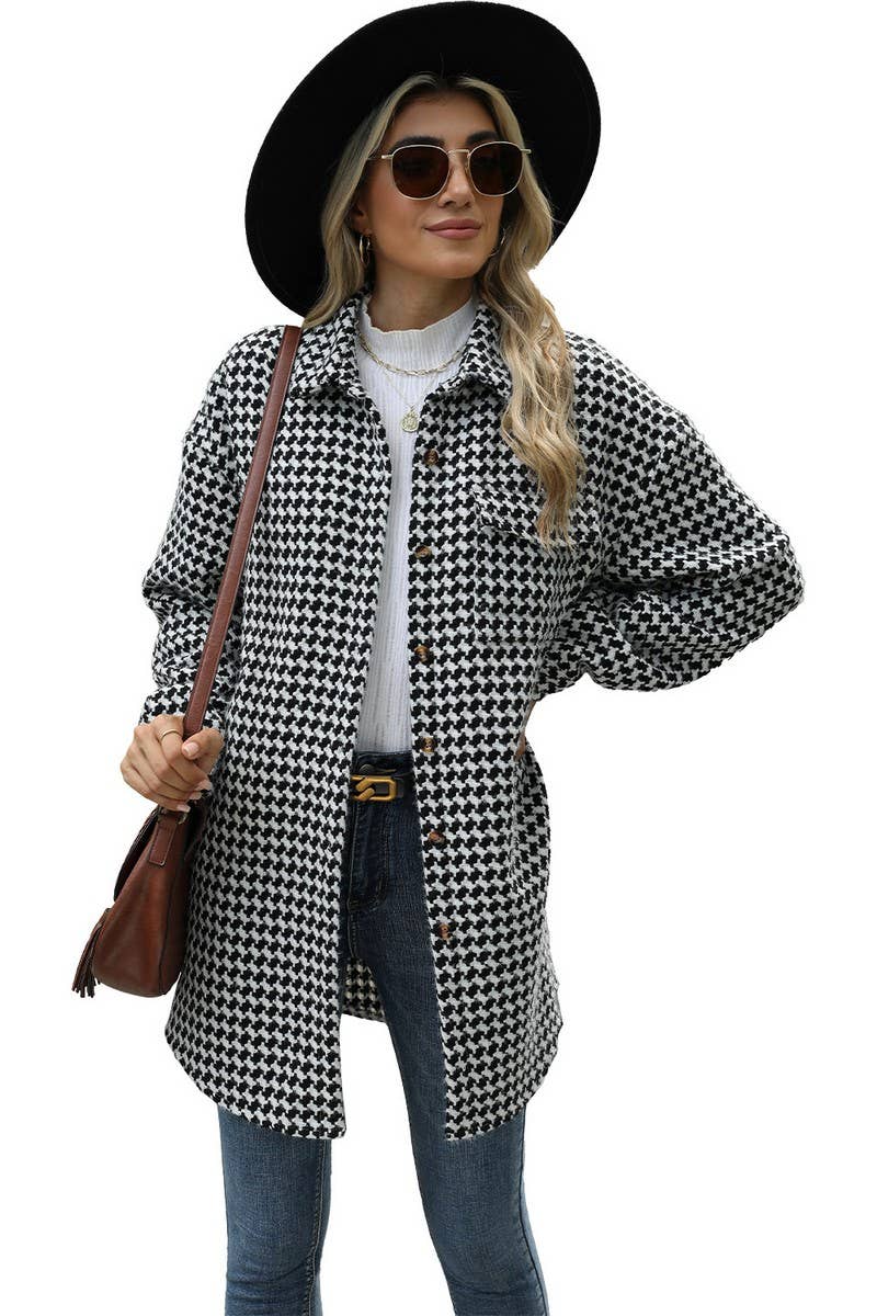 CWOCO0632_HOUNDSTOOTH LAPEL LOOSE MID-LENGTH COAT