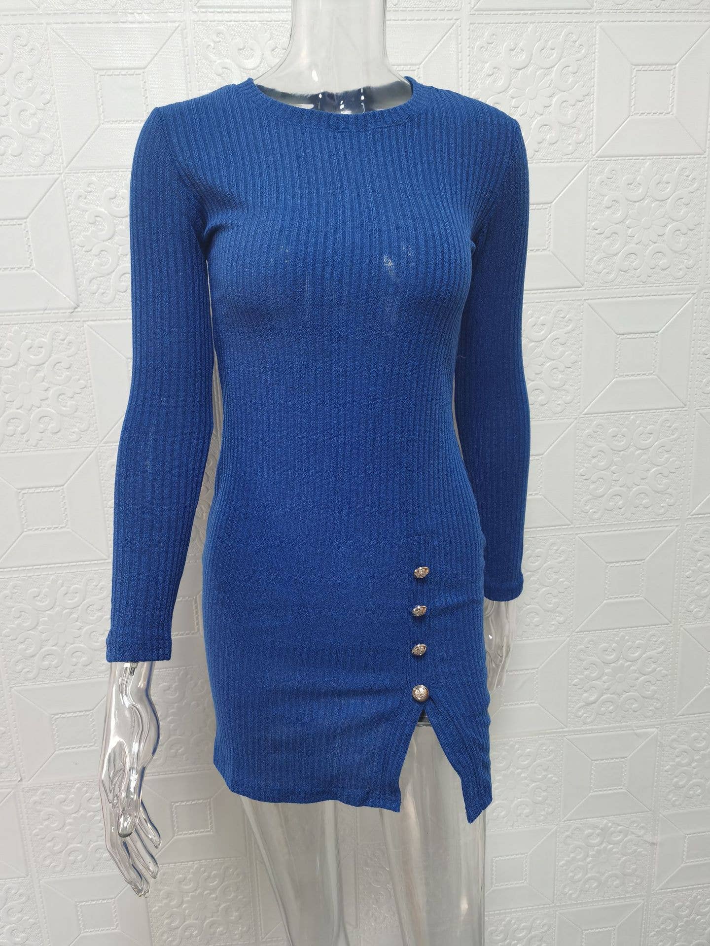 Button-up color-blocking figure-hugging dress