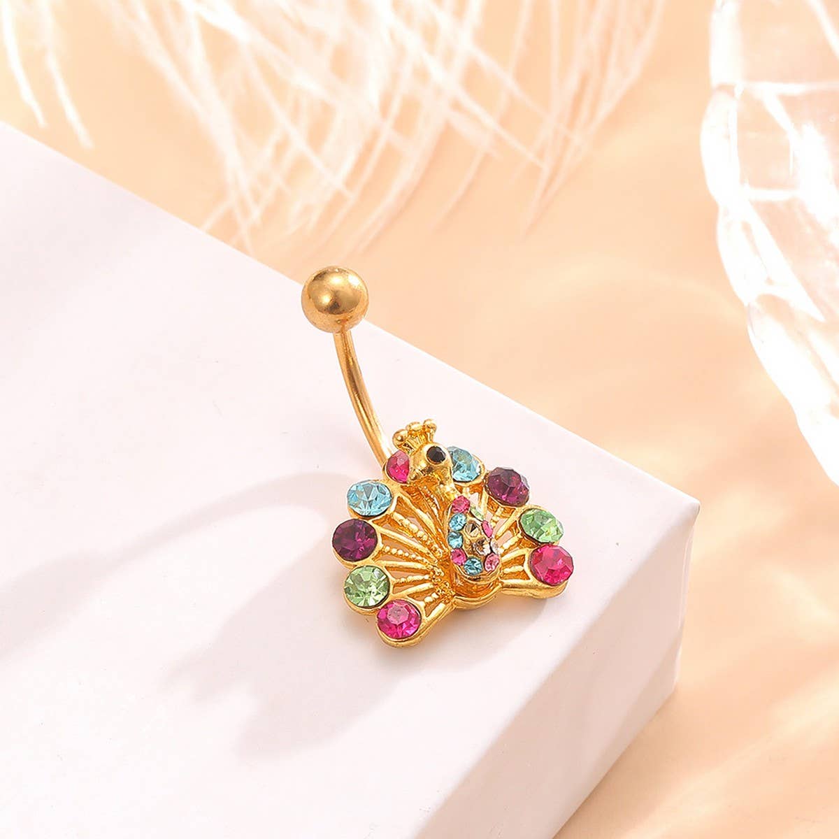 Peacock CZ Navel Ring Piercing Jewelry for Women_CWMM9365