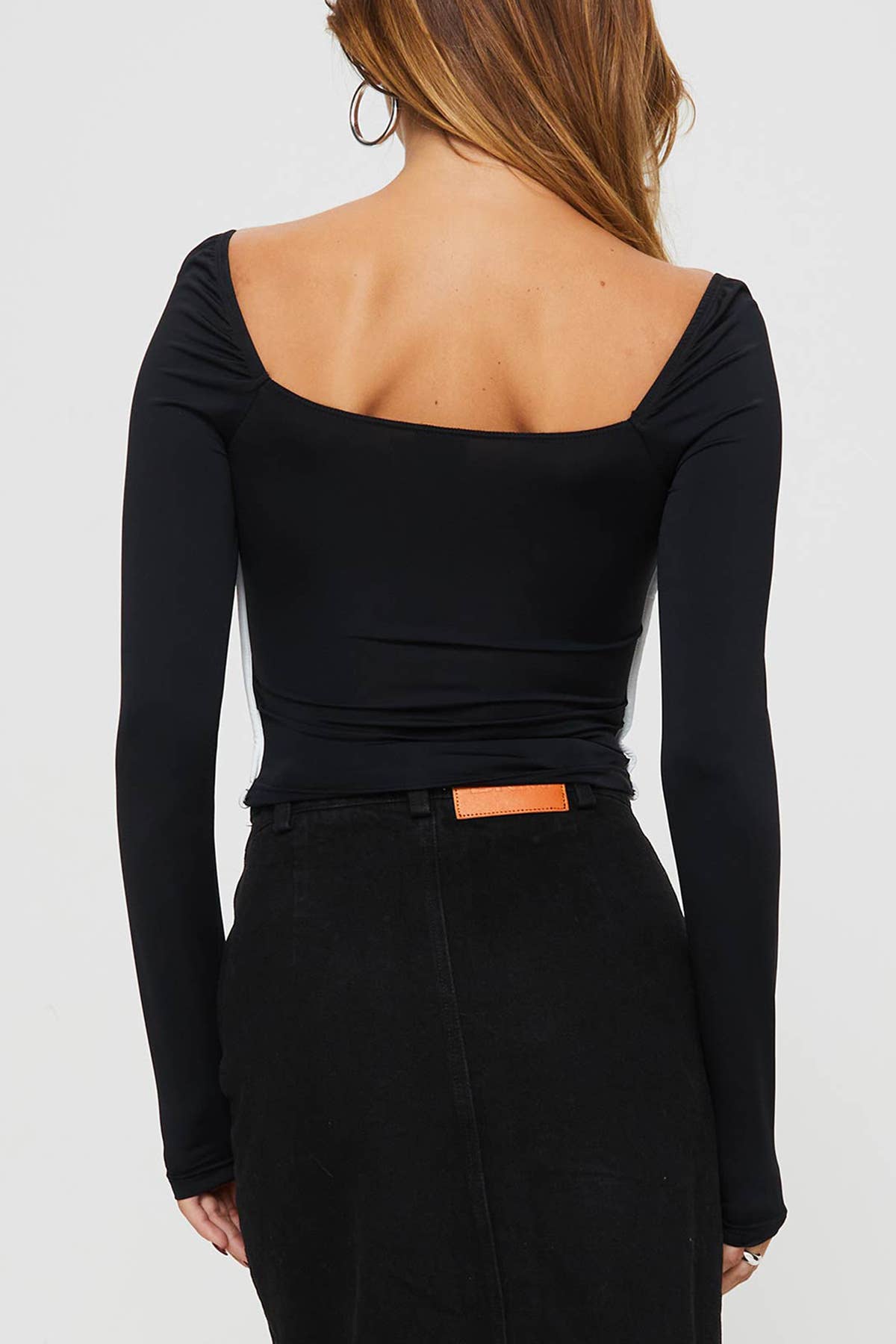 COLOR CONTRAST PATCHWORK SQUARE COLLAR SLIM SHIRT