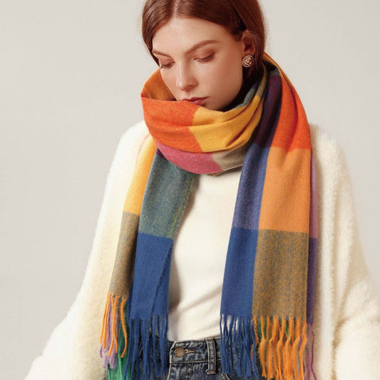Elegant Plaid Shawl - Winter Scarf for Women
