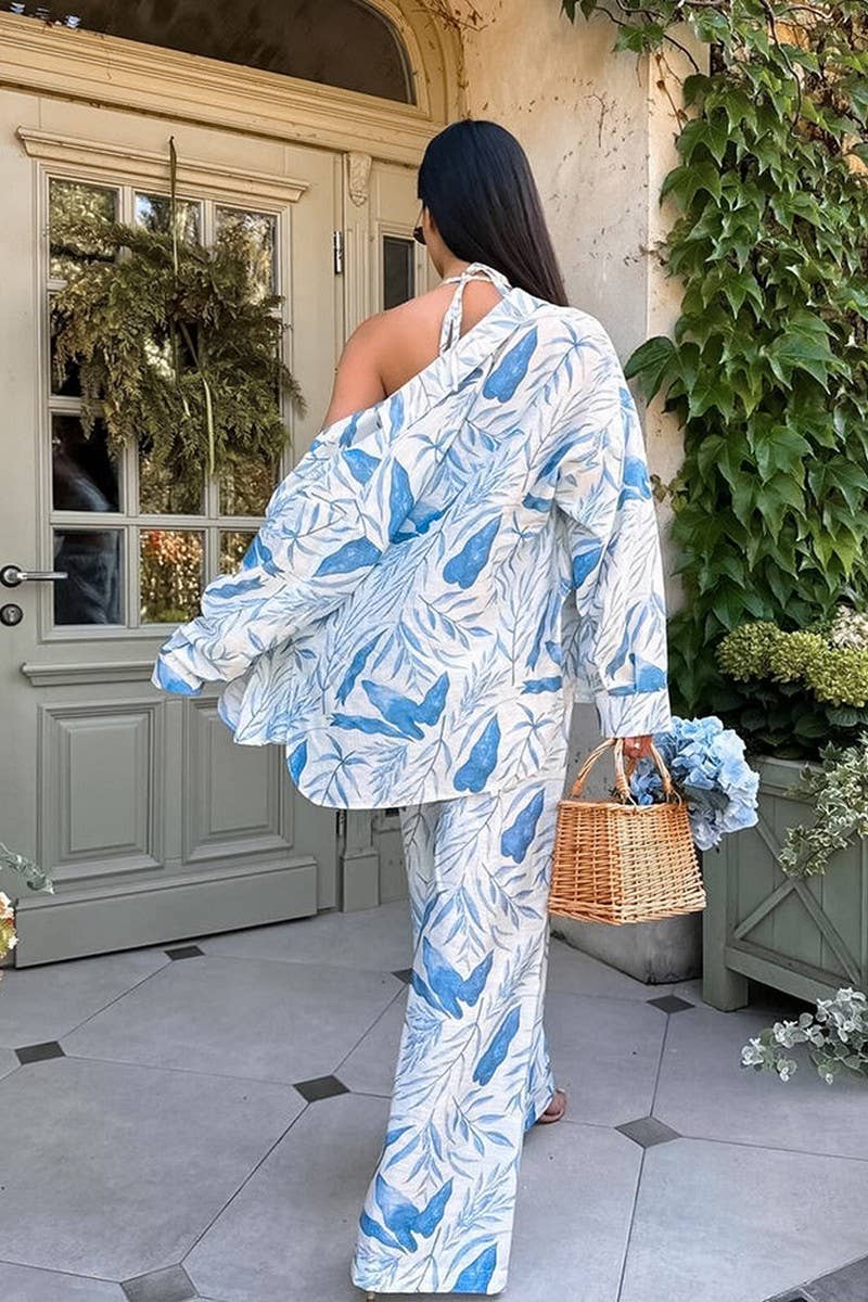 CWSPJ0403_PRINTED LOOSE PAJAMAS THREE-PIECE SET