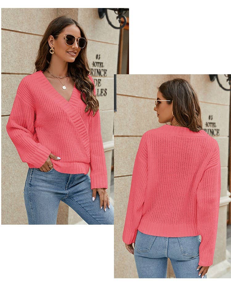 CHENILLE SWEATER WOMEN WITH LOOSE V-NECK DESIGN