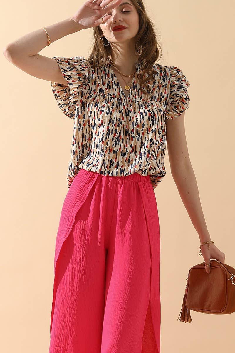 CWBLP420_BANDED FRONT OPENING SLIT LEG WIDE PANTS