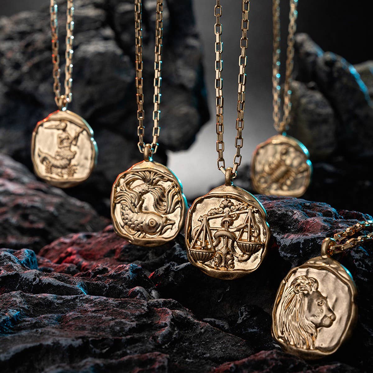 STAINLESS STEEL ZODIAC OVAL PENDANT NECKLACE_CWMM3761