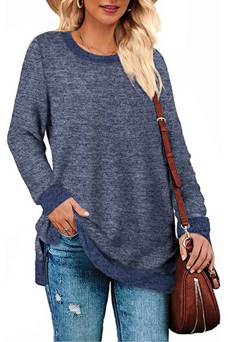 CWTBLL3686_COLORBLOCK SLIT LOOSE CASUAL PULLOVER TOP
