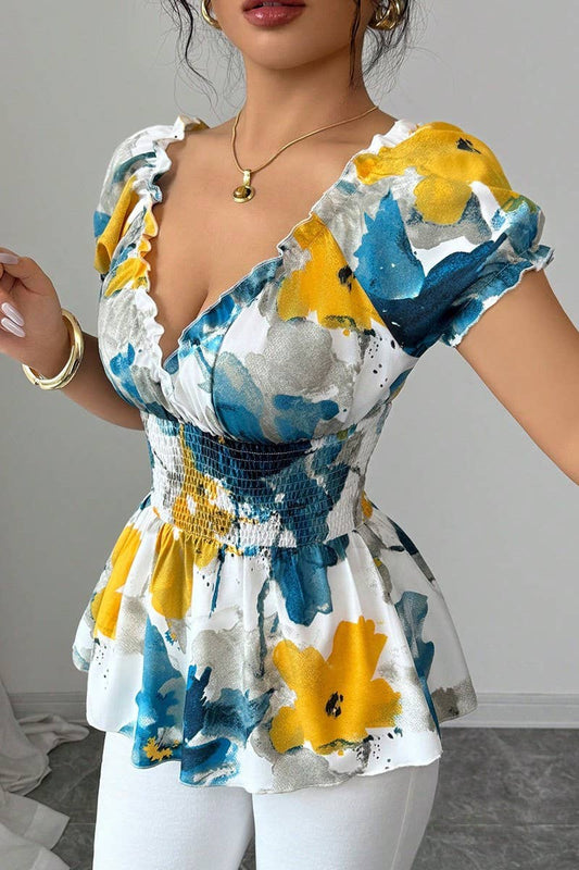 CWTBLS2247_SUMMER V-NECK TIE-DYE SLIM-FIT PULLOVER TOP