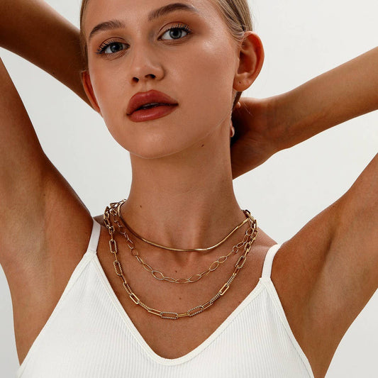 PAPERCLIP SNAKE BONE ROUND MULTI-LAYERED NECKLACE_CWMM3690