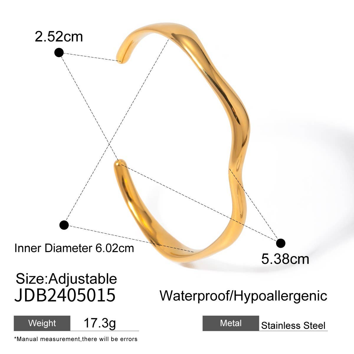 18K Gold Wavy Open Cuff in Stainless Steel_CWAJE4647