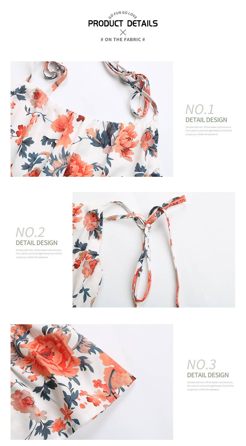 FLORAL DRESS WITH WOODEN EAR FRINGE WITH BOW