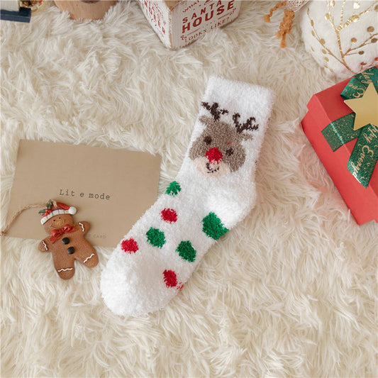 CHRISTMAS ELK CORAL VELVET SOCKS