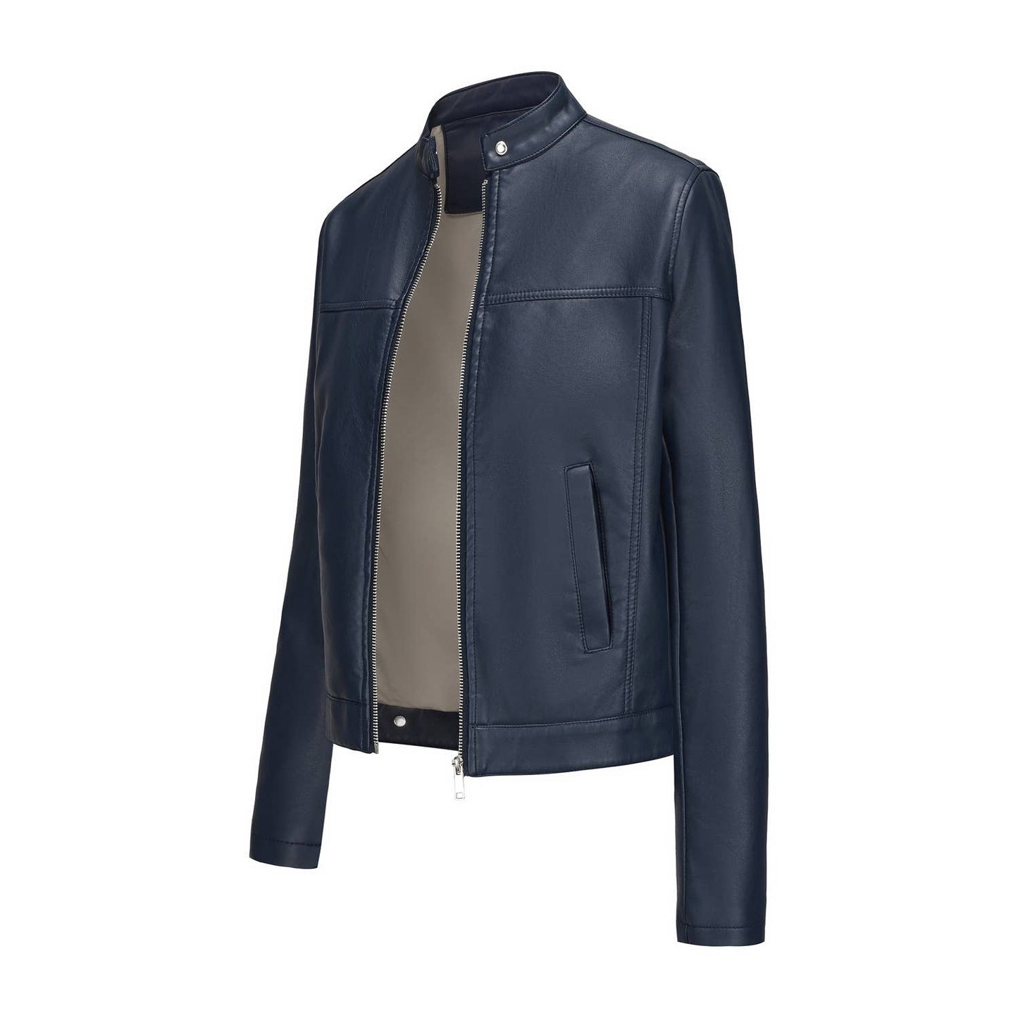 Fashionable stand-up collar short leather jacket