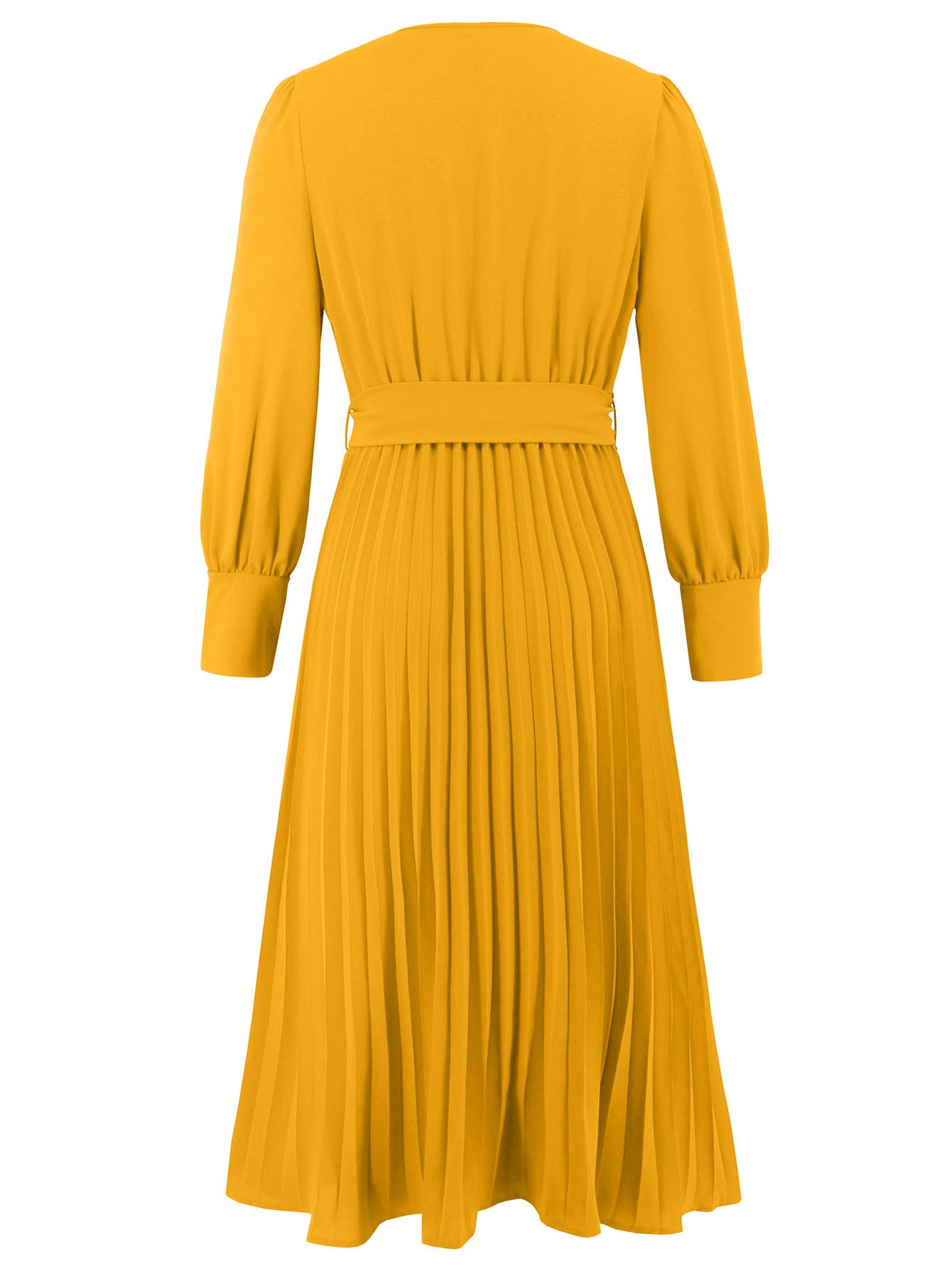 Elegant Pleated V-Neck Long Sleeve Bodycon Dress