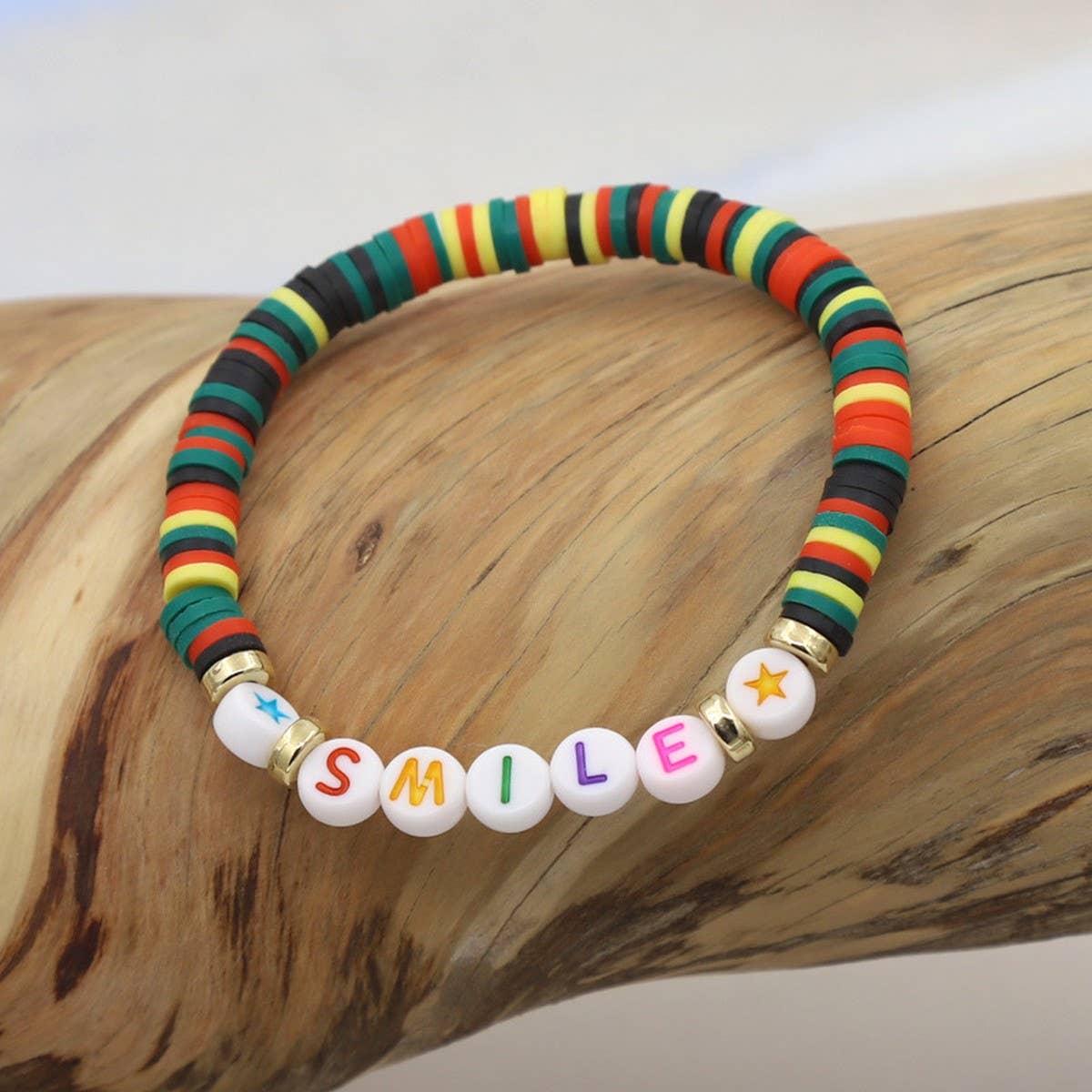 COLORFUL POLYMER CLAY LETTER BEADED BRACELET