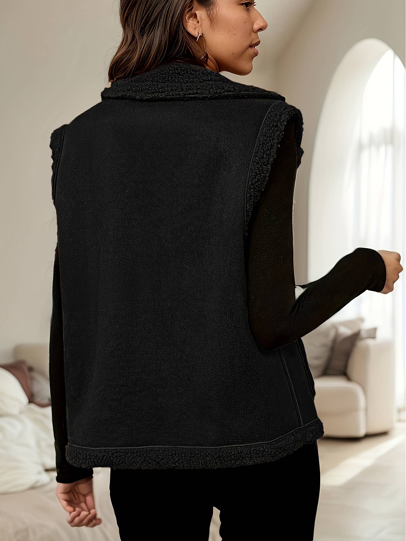 Corduroy collar and suede vest jacket