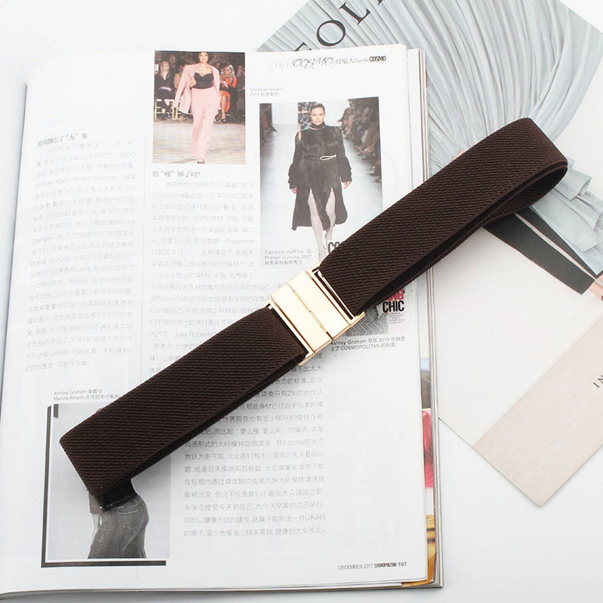 CWABE0550_PERFORATION FREE METAL SQUARE BUCKLE ELASTIC BELT