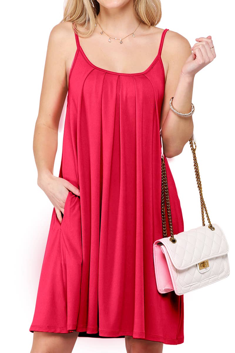 CWDSD10371-P_PLEATS DETAILED DRESS WITH POCKET AND STRAP