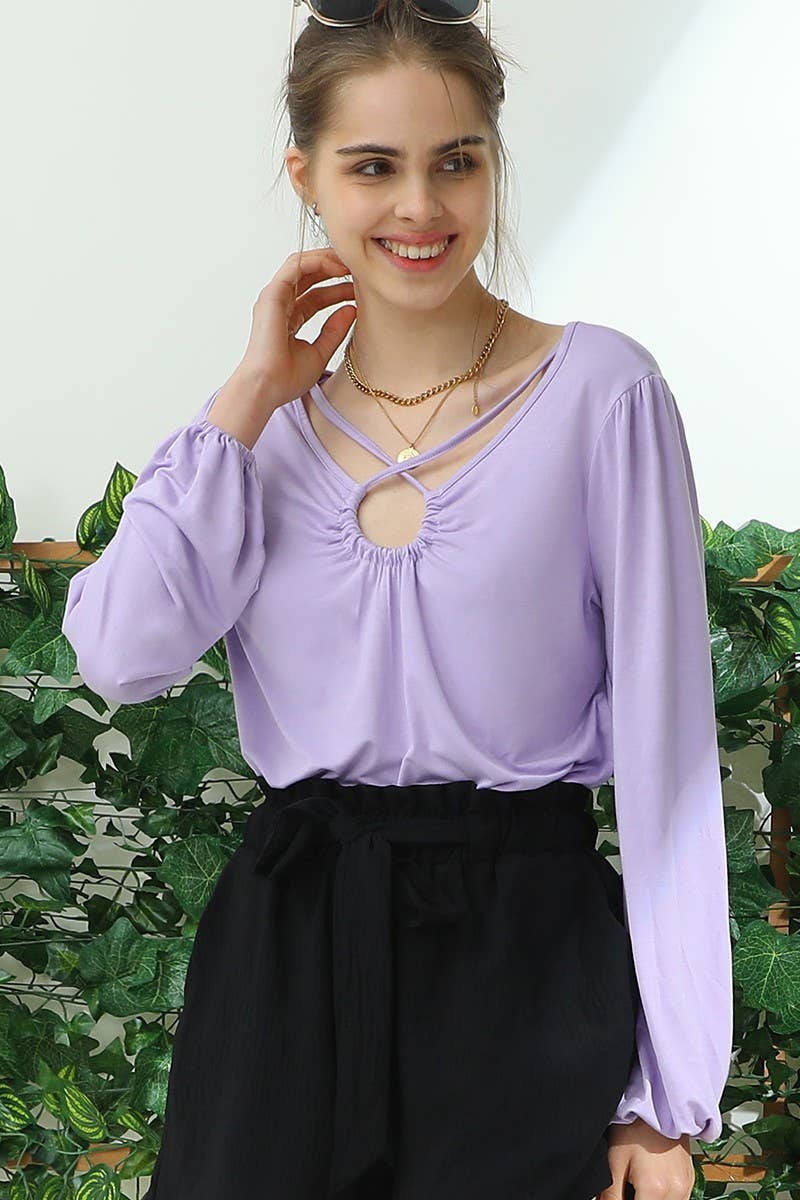 CWTTL1502-ROUND NECK KEYHOLE CROSSOVER STRAPS TOP