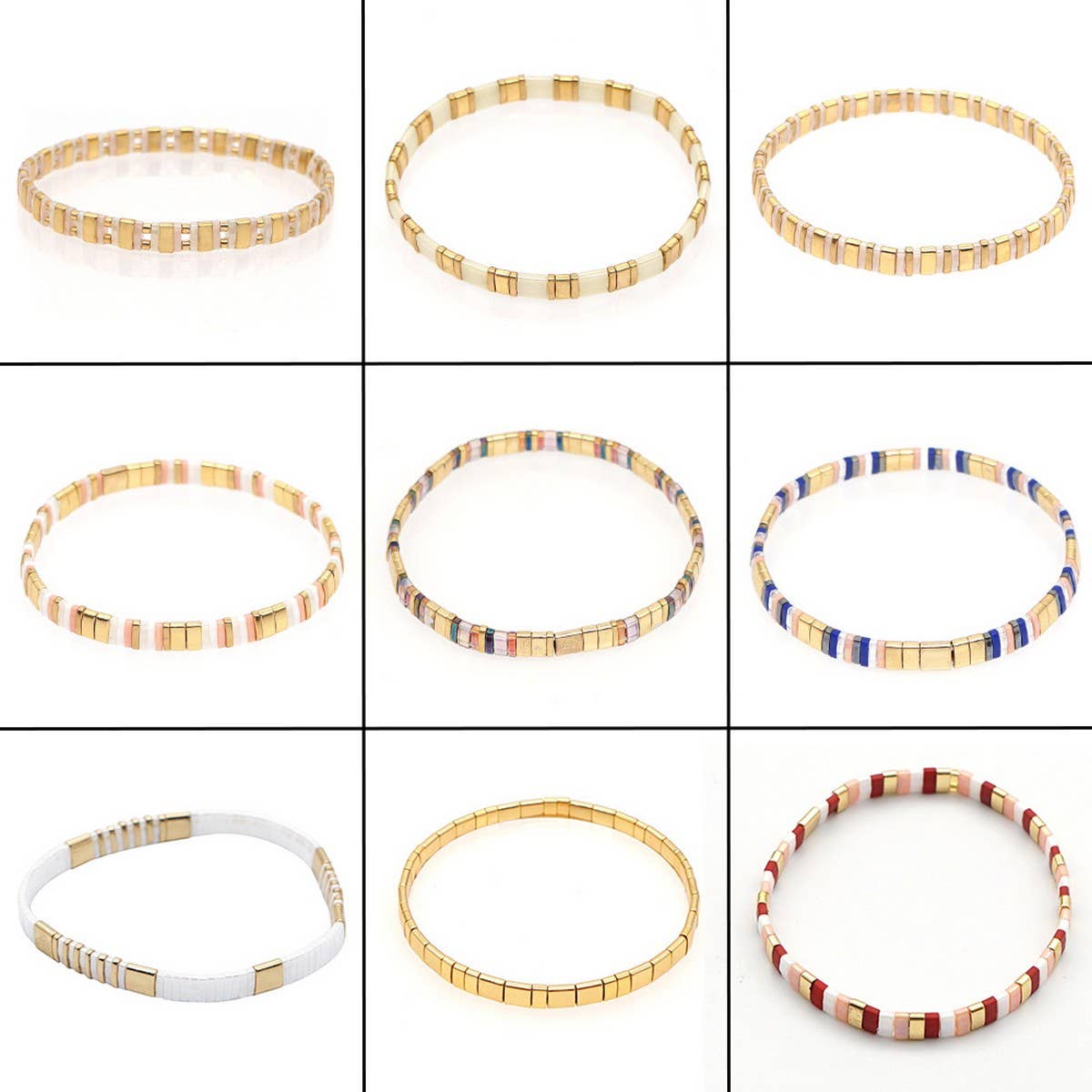 MULTI-LAYERED TILA BEADS BRAIDED GOLD BEAD BRACELET