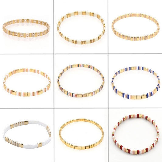 MULTI-LAYERED TILA BEADS BRAIDED GOLD BEAD BRACELET