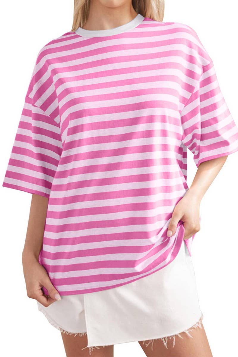 CWTTS1079_CASUAL ROUND NECK STRIPED PRINTED T-SHIRT