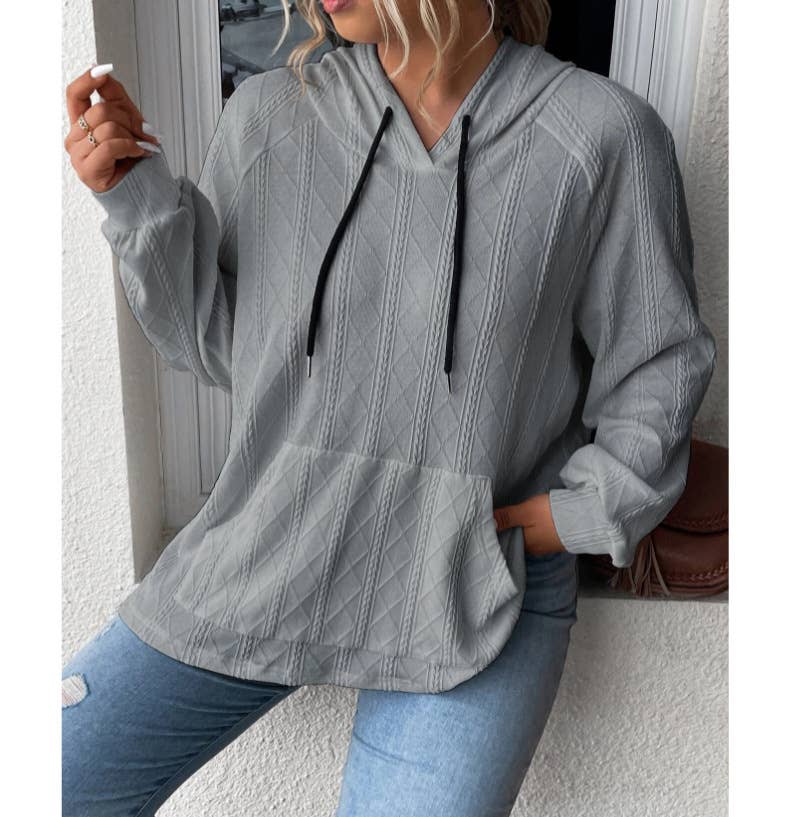 Casual jacquard patch loose hooded sweatshirt