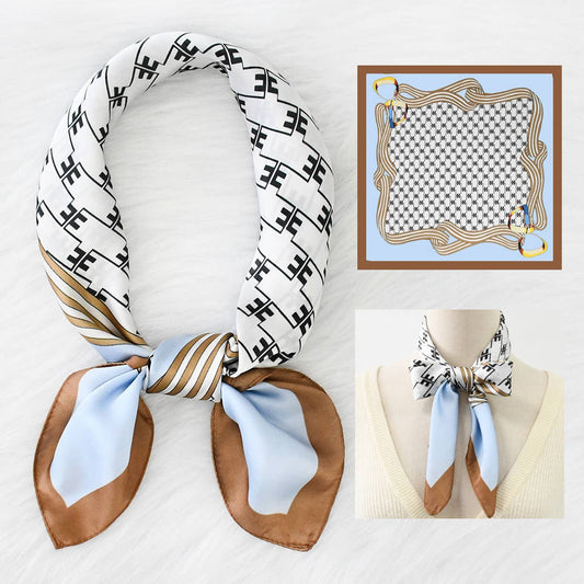 Chain Print Satin Square Scarf for Summer Sun_CWASC1158