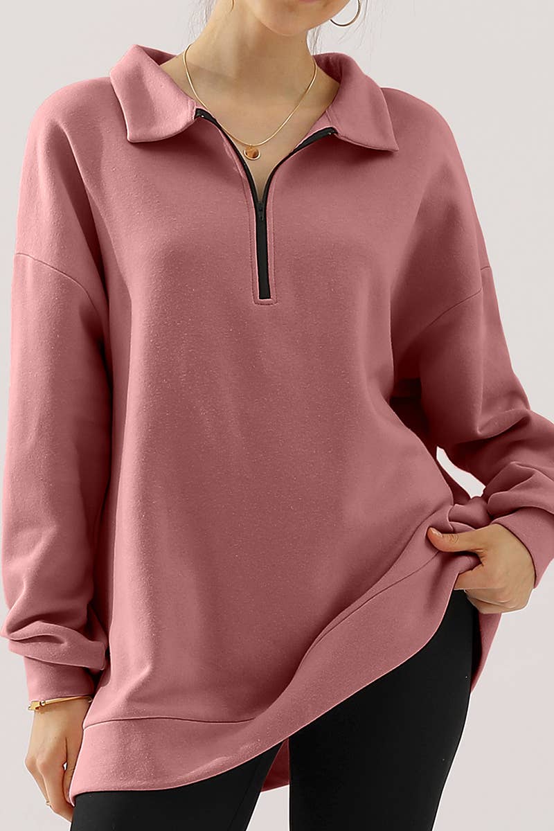 CWOHOL431_Zip Neck Lightweight Pullover Sweatshirt