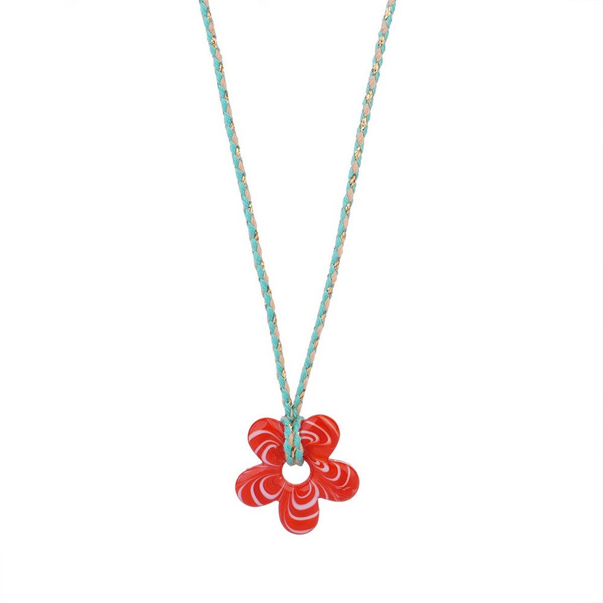 Colorful Glass Flower Pendant Rope Necklace