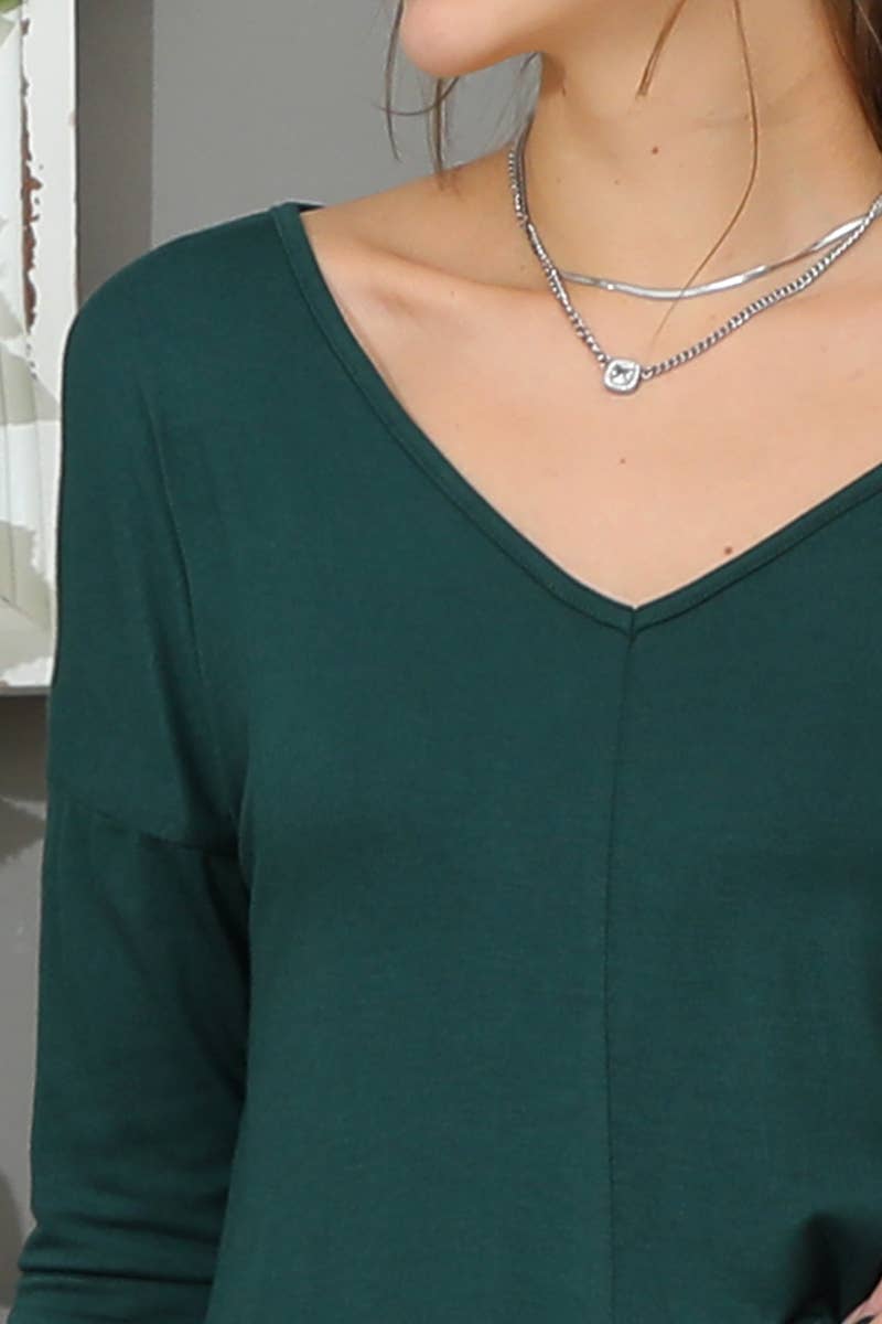 CWTTL1484_Casual V-Neck Loose Fit Long Sleeve Tops