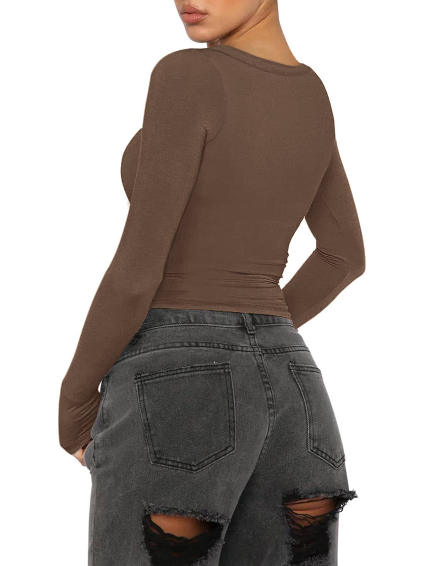 Button casual slimming knitted crop top T-shirt