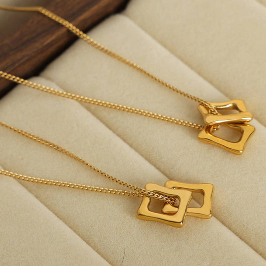 HOLLOW SQUARE PENDANT TITANIUM STEEL NECKLACE